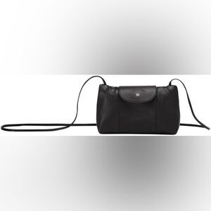 Longchamp Le Pliage Cuir Black Leather Crossbody